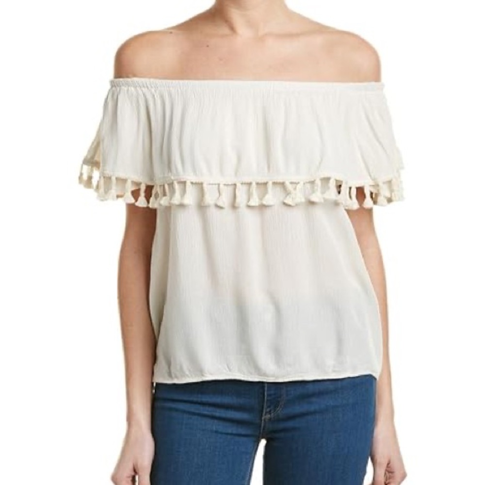 Velvet by Graham & Spencer | Crinkle Gauze Off The Shoulder Tassel Top